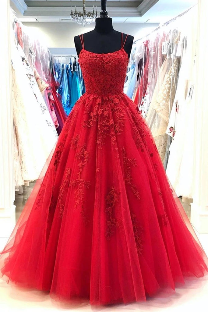 Backless Red Lace Long Prom Dress, Red ...